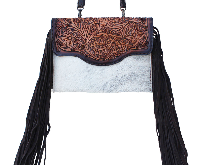 Women's Hair-On Western Rodeo Fashion Cowhide Genuine Leather Sunflower Tooled Shoulder Bag Purse 27FK79
