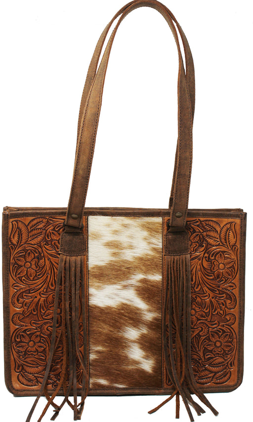 Women's Cowhide Western Floral Tooled Leather Shoulder Purse Handbag 27FK80