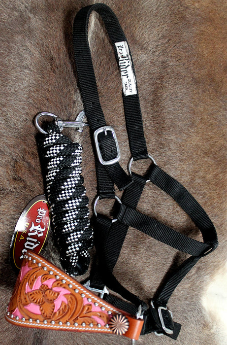 Horse Noseband Tack Bronc Leather HALTER Tiedown Lead Rope  28003