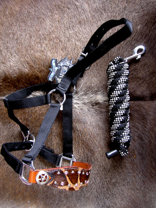 Horse Noseband Tack Bronc Leather HALTER Tiedown Lead Rope  28022