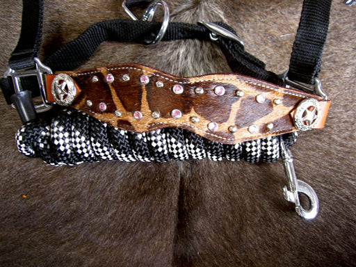 Horse Noseband Tack Bronc Leather HALTER Tiedown Lead Rope  28022