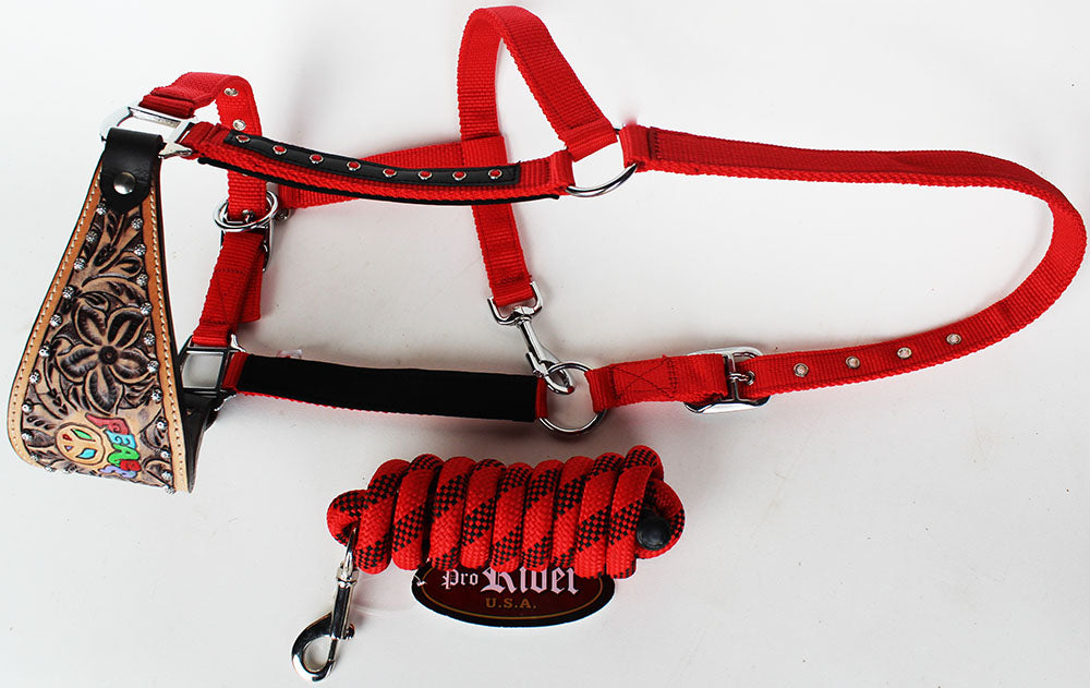 Horse  Noseband Tack Bronc Leather HALTER Tiedown Lead Rope  280275
