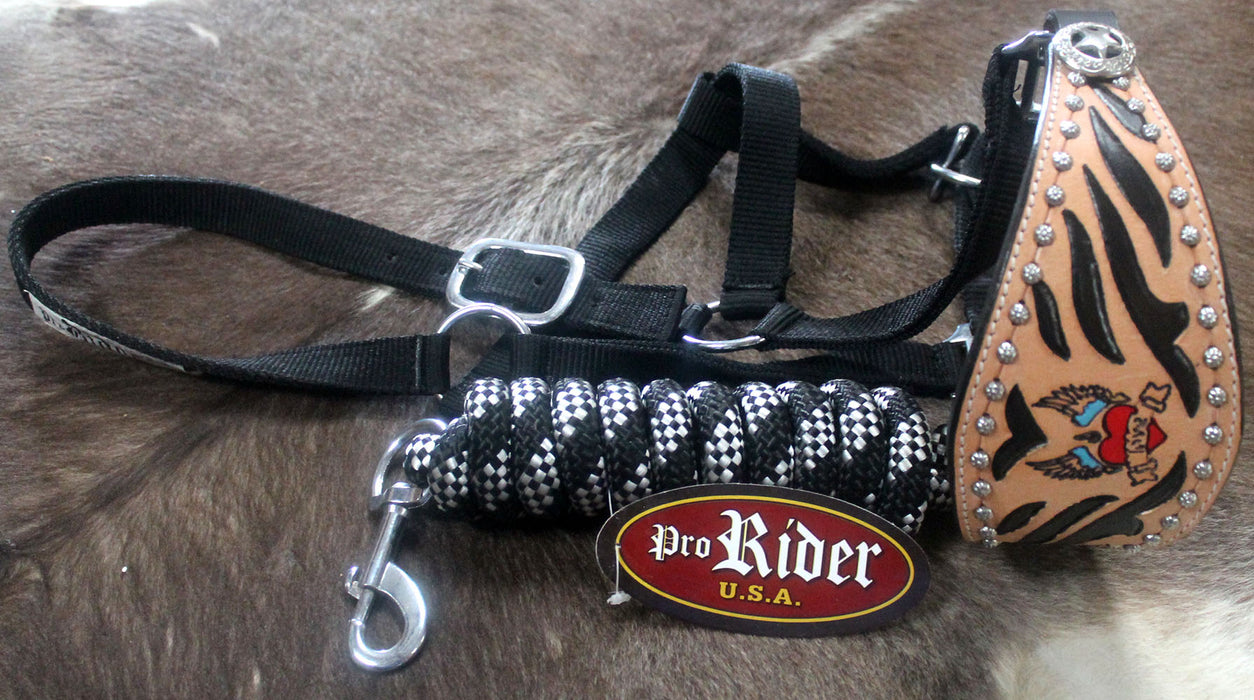 Horse  Noseband Tack Bronc Leather HALTER Tiedown Lead Rope  280276