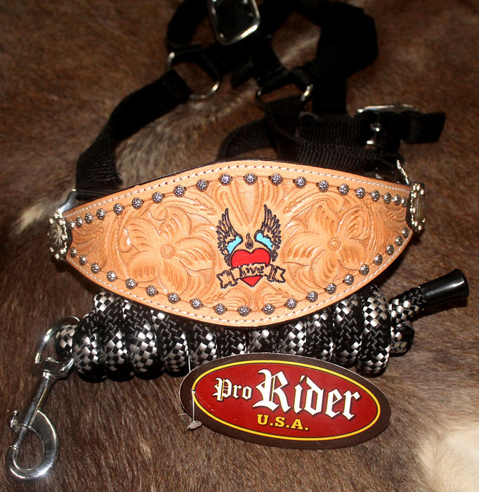 Horse  Noseband Tack Bronc Leather HALTER Tiedown Lead Rope  280277