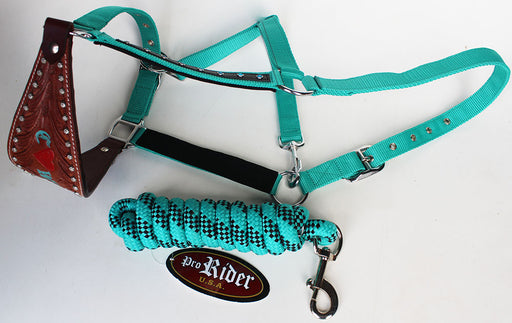 Horse  Noseband Tack Bronc Leather HALTER Tiedown Lead Rope  280282