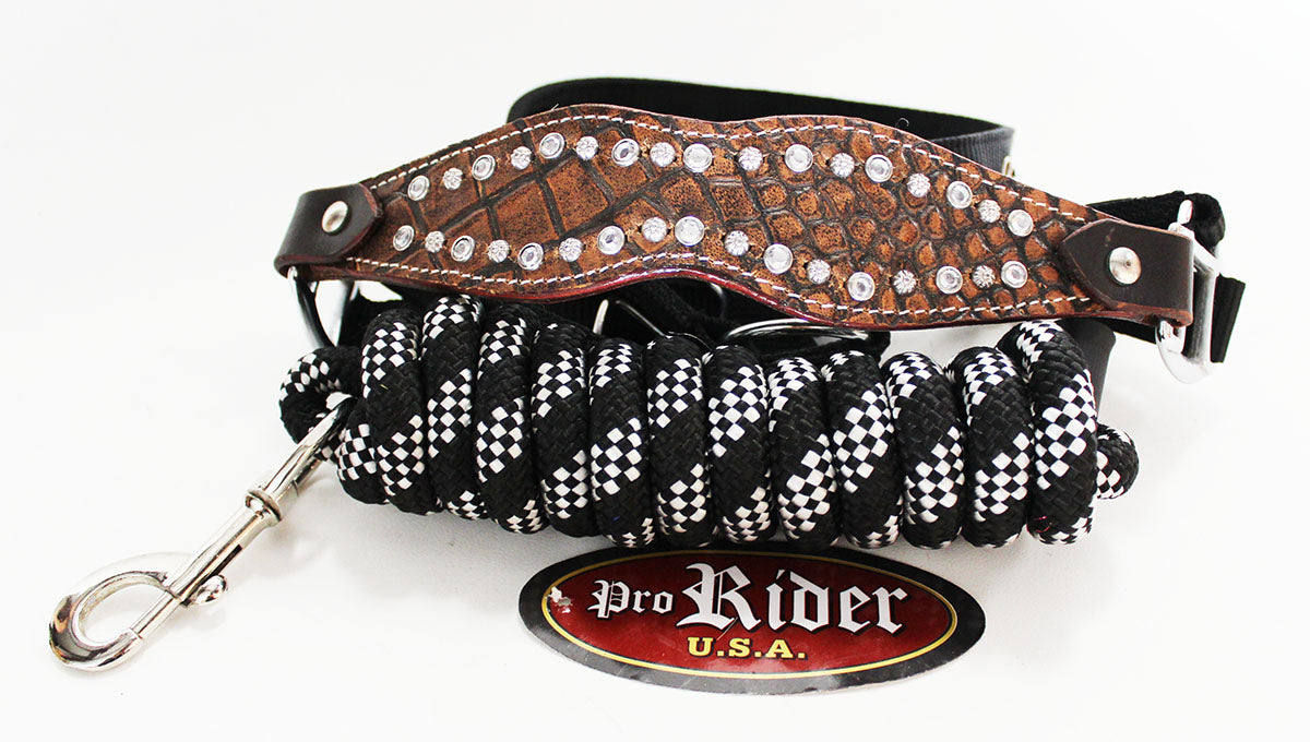 Horse Noseband Tack Bronc Leather HALTER Tiedown Lead Rope  280306