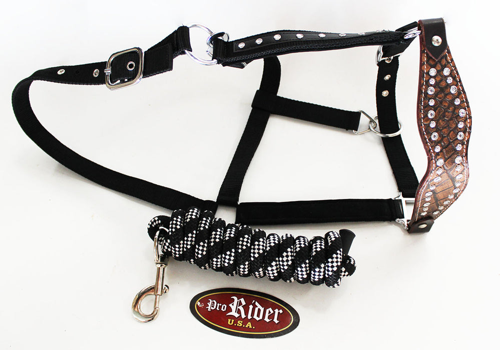 Horse Noseband Tack Bronc Leather HALTER Tiedown Lead Rope  280306