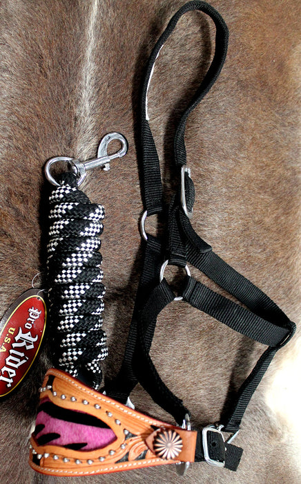 Horse Noseband Tack Bronc Leather HALTER Tiedown Lead Rope  28056