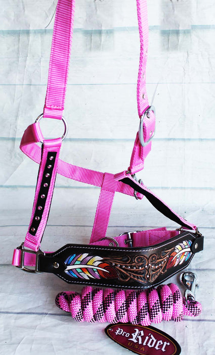 Horse Noseband Tack Bronc Leather HALTER Tiedown Lead Rope  280M8847