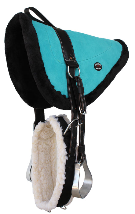 Horse Western Suede Leather Saddle Bareback Pad Treeless Stirrups Turquoise39140