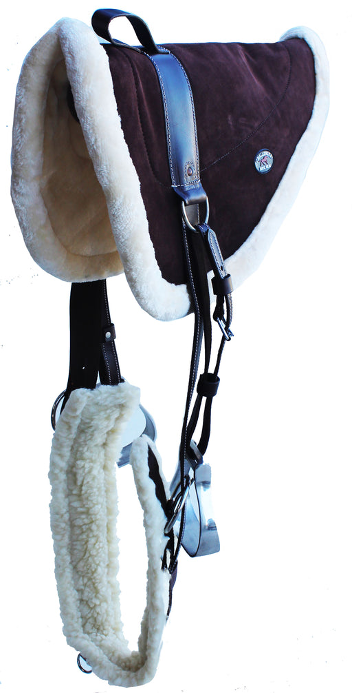 Horse SADDLE Bareback PAD BROWN Suede Leather Faux Fur Treeless Tack 39141BR