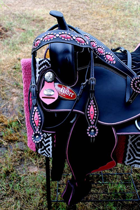 Western Cordura Trail Barrel Pleasure Horse SADDLE Bridle Tack Pink 4937