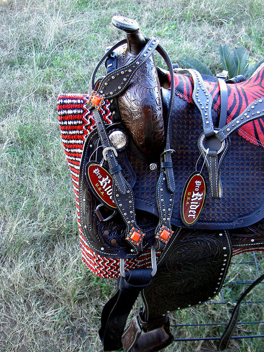 15" Horse Western Barrel Show Pleasure LEATHER SADDLE Bridle Purple 50221ST