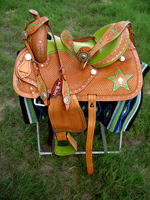 Horse Western Barrel Show Pleasure LEATHER SADDLE Bridle  5040