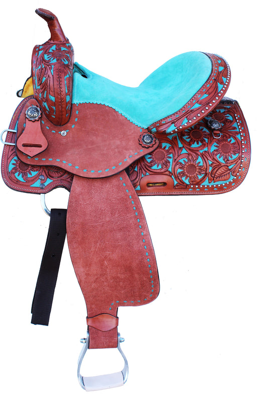 Horse Western Barrel Show Pleasure LEATHER SADDLE Turquoise 5094TR