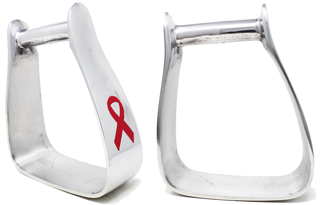 Horse Saddle Angled Slanted Breast Cancer Ribbon Horse Aluminum Stirrups 51118