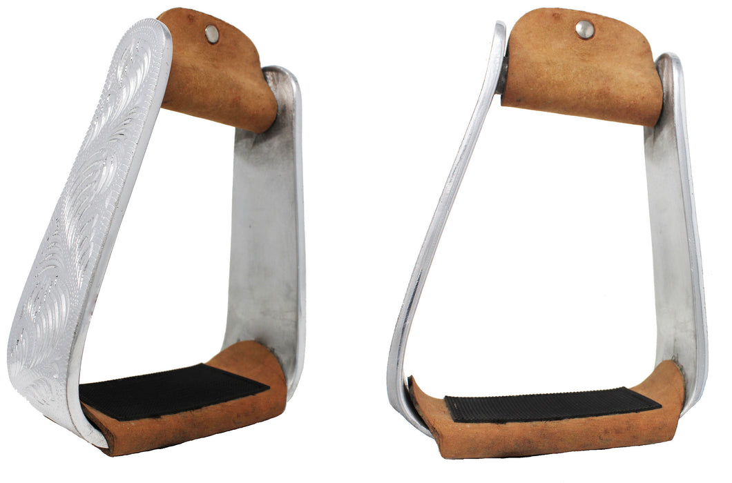 Horse Saddle Stirrups Western Saddle Engraved Aluminum Angled Slanted Bell 51188