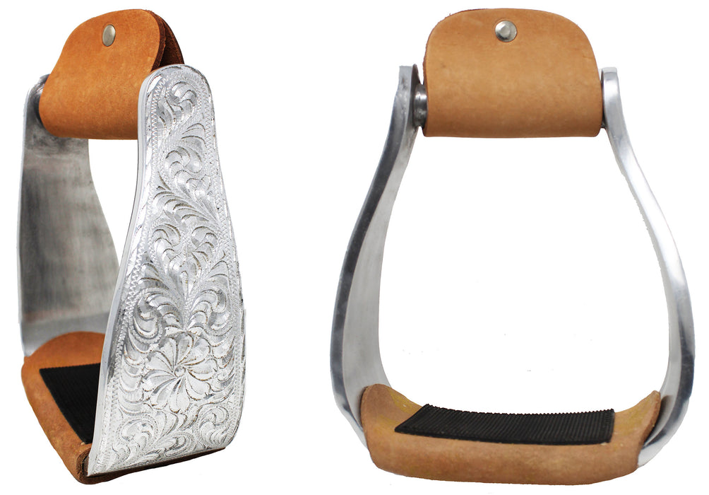 Horse Saddle Stirrups Western Lightweight Aluminium Twisted Engraved 51212