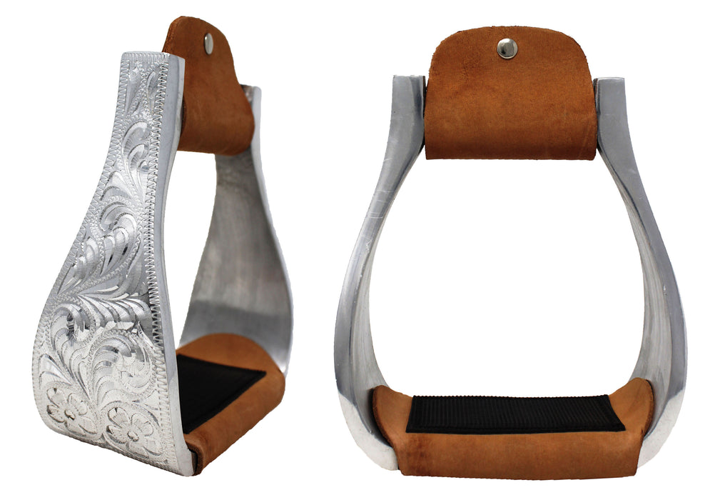 Challenger Western Horse Tack Aluminum Engraved Rubber Grip Saddle Stirrups 5176