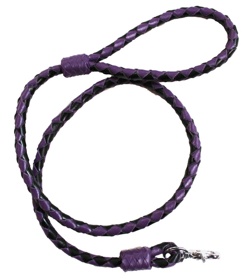 4 ft Soft Leather Round Braided Dog Collar Leash Purple 60006PR