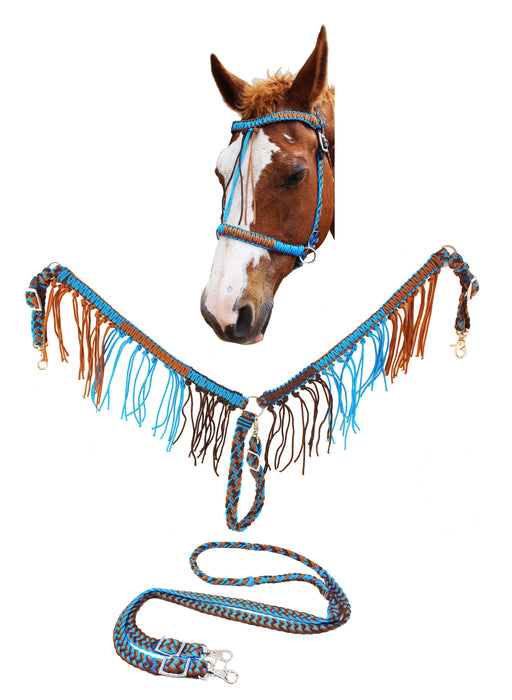 Horse Western 3-Piece Tack Set Nylon Braided Bridle, Breast Collar, & Reins 60114-F
