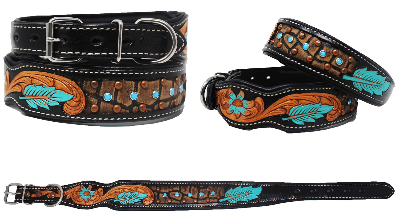 Soft Genuine Leather Beaded Padded Dog Puppy Collar  60158