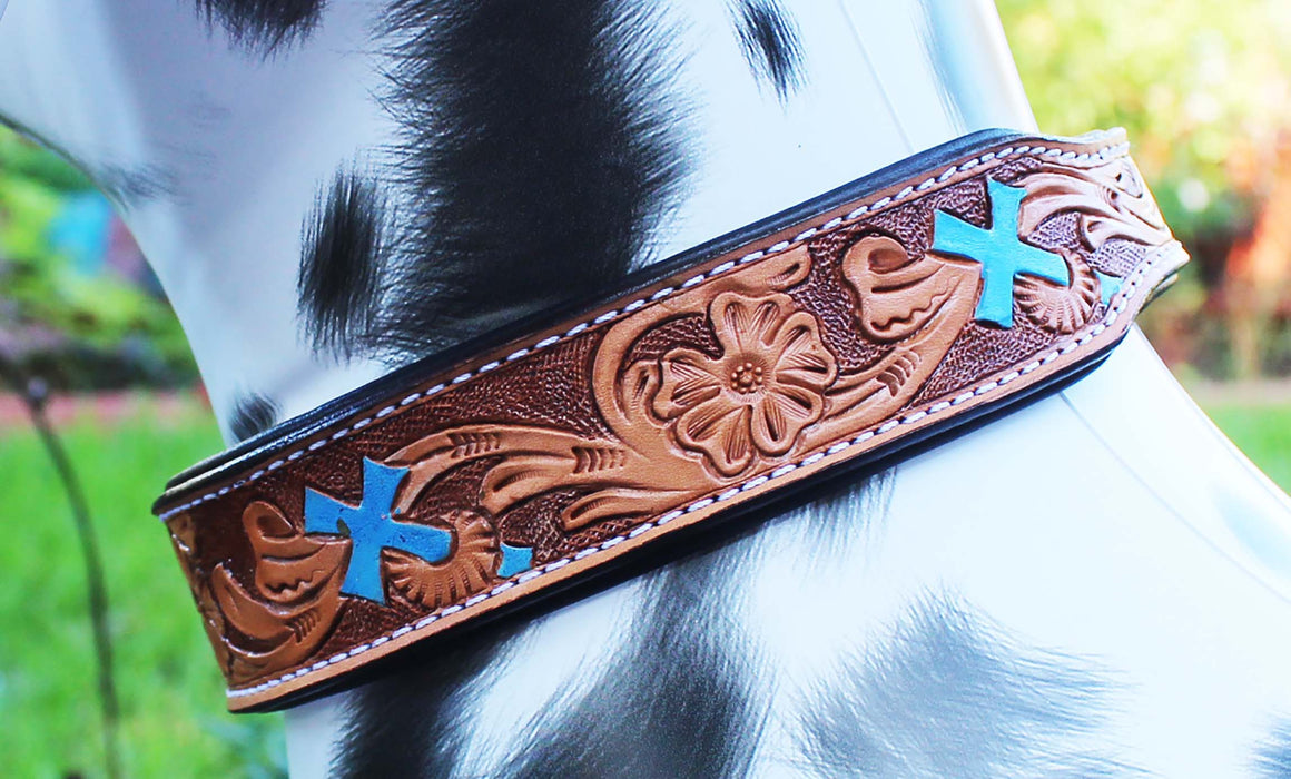 Padded Leather Dog Collar Beaded Floral Hand Tooled 60184