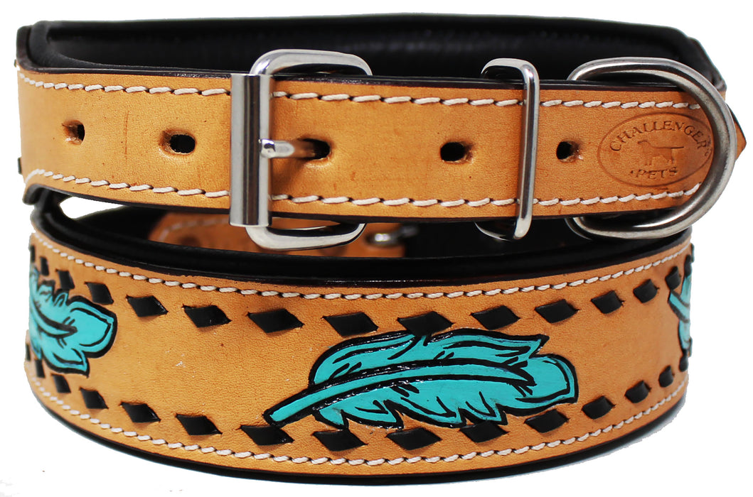 Tooled Feather Padded Leather Dog Puppy Collar 60196