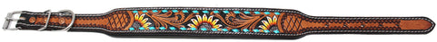 Sun Flower Tooled Padded Leather Dog Puppy Collar 60198