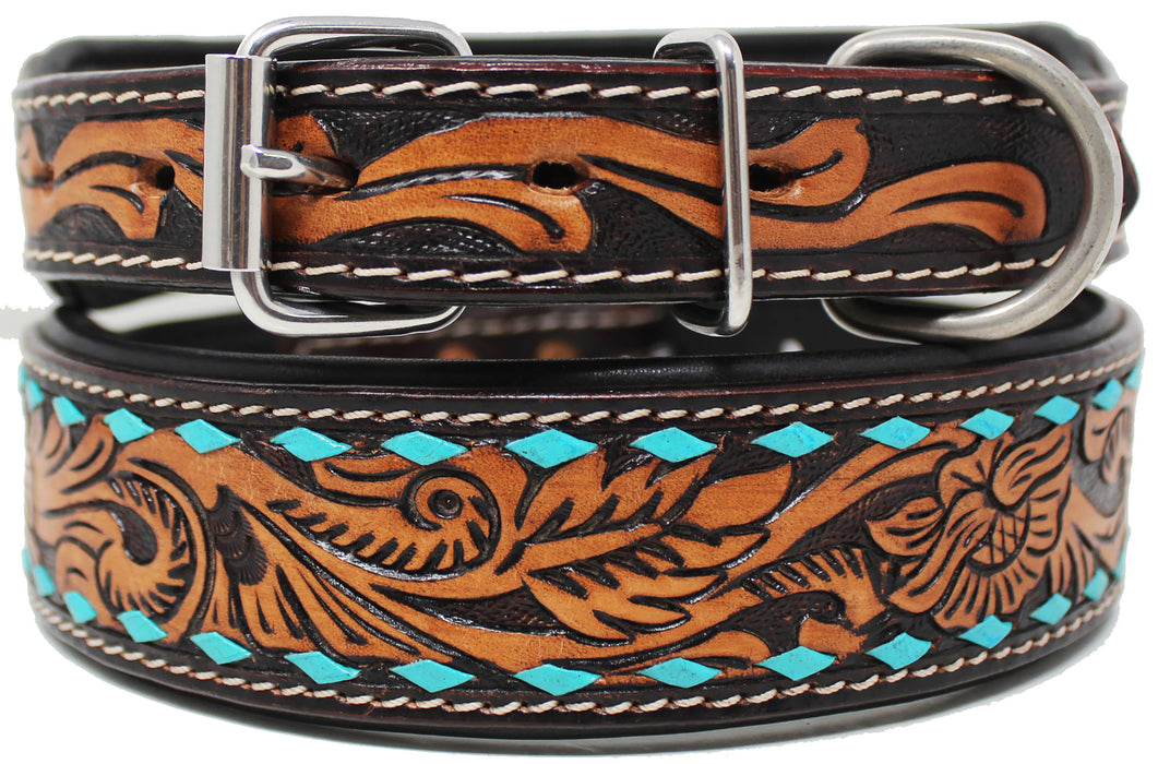 Tooled Padded Leather Dog Puppy Collar 60200