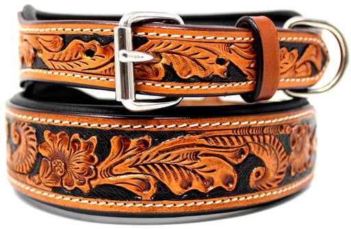  CHALLENGER Large 21''- 25'' Hand Tooled Beaded Padded Leather Dog  Collar 60124 : Pet Supplies