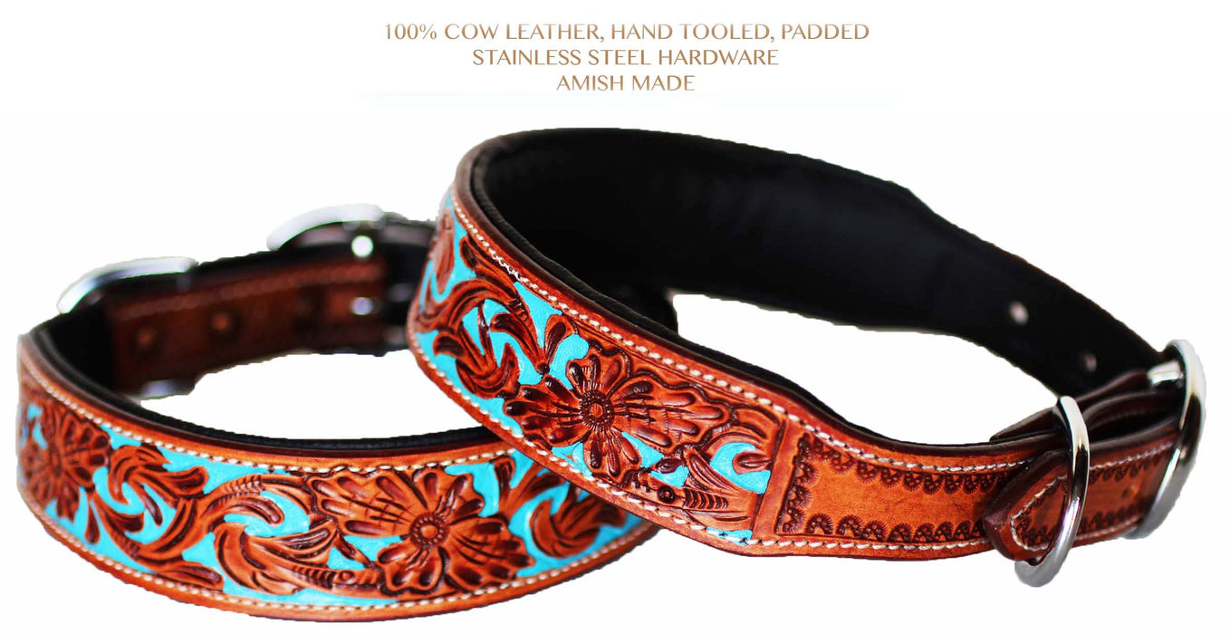 Dog Puppy Collar Hand Tooled and Painted Cow Leather Western 6047