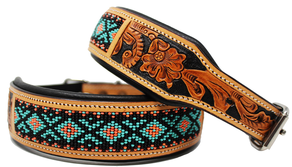 Amish Hand Tooled 100% Leather Puppy Dog Collar Adjustable Padded Canine 6057