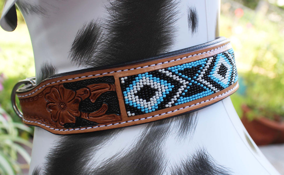 Amish Hand Tooled 100% Cow Leather Canine Puppy Dog Collar Soft Adjustable 6058