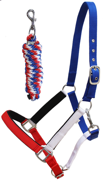 Horse Padded Adjustable Patriotic Red White Blue Nylon Halter Lead Rope 606177