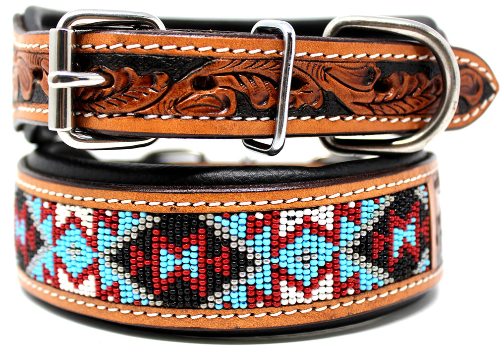 Amish Made 100% Cow Leather Hand Tooled Puppy Dog Collar Adjustable Padded 6064
