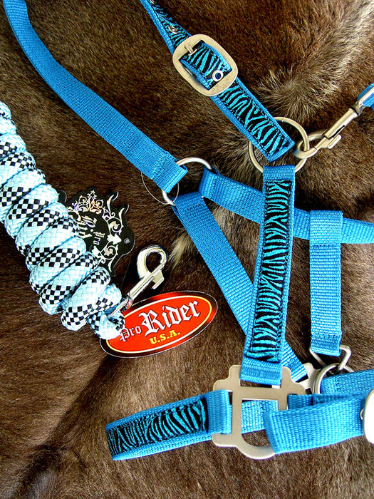 Horse Nylon HALTER Lead Rope Turquoise Bling Tack Zebra Noseband Rodeo 60670