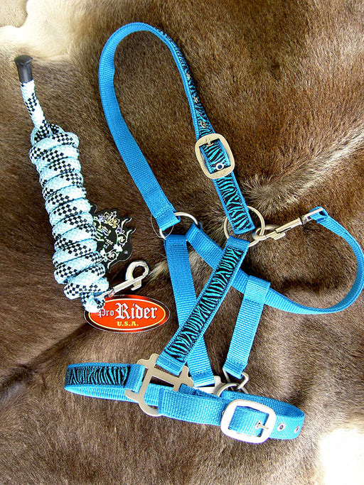 Horse Nylon HALTER Lead Rope Turquoise Bling Tack Zebra Noseband Rodeo 60670