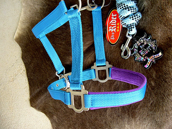 Horse Nylon HALTER Lead Rope Bling Tack Turquoise Purple Noseband  60678