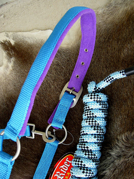 Horse Nylon HALTER Lead Rope Bling Tack Turquoise Purple Noseband  60678