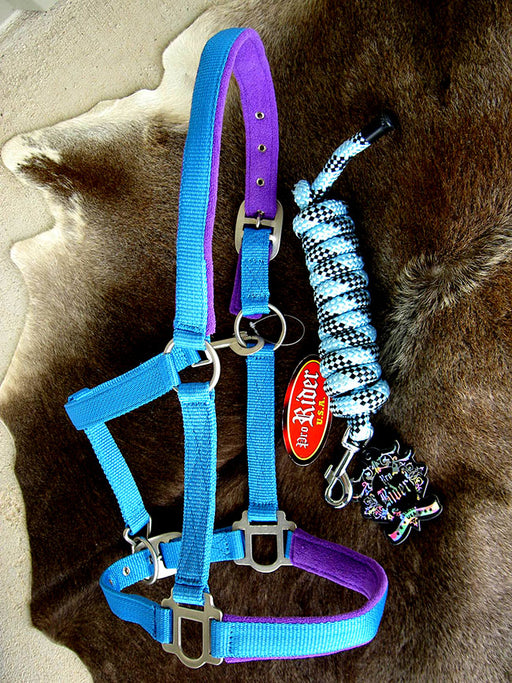 Horse Nylon HALTER Lead Rope Bling Tack Turquoise Purple Noseband  60678