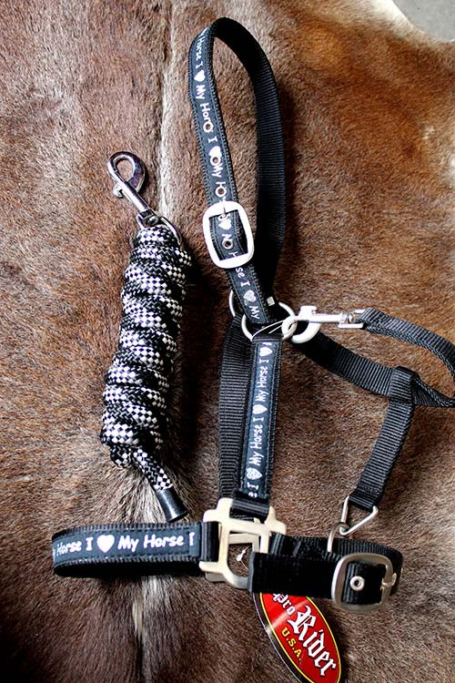 Horse Nylon HALTER Lead Rope Bling Tack Black Noseband 60682