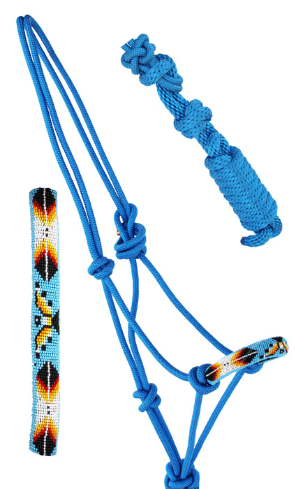 Nylon Horse Braided Beaded Noseband Rope HALTER Lead Rope Tack Blue 606RT27