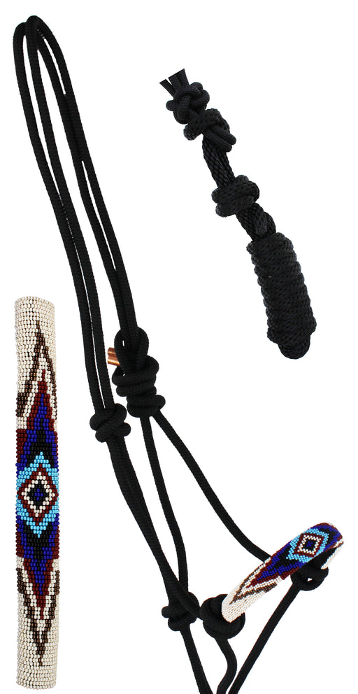 Nylon Horse Braided Beaded Noseband Rope HALTER Lead Rope Tack Black 606RT30