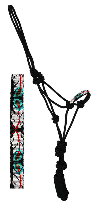 Nylon Horse Braided Beaded Noseband Rope HALTER Lead Rope Tack Black 606RT31