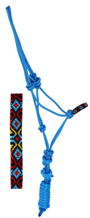 Nylon Horse Braided Beaded Noseband Rope HALTER Lead Rope Tack Blue 606RT33