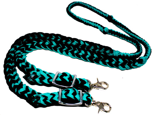 Roping Knotted Horse Tack Western Barrel Reins Nylon Braided Emerald Green Black 60701
