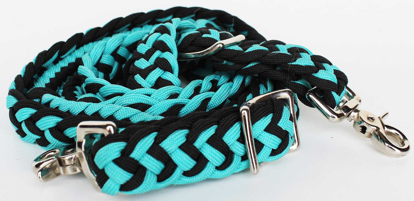 Roping Knotted Horse Tack Western Barrel Reins Nylon Braided Emerald Green Black 60701