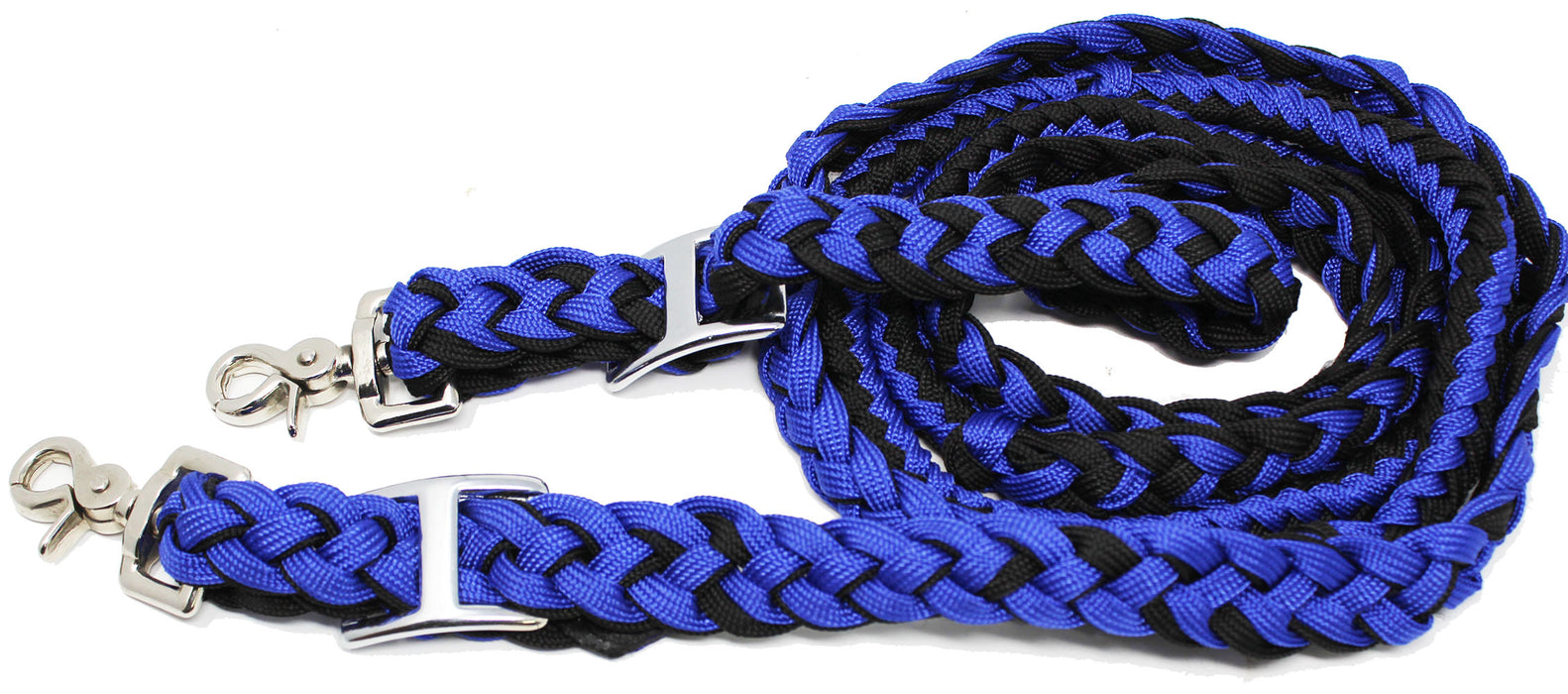 Challenger Horse Nylon Braided Roping Knotted Barrel Reins Royal Blue 60704