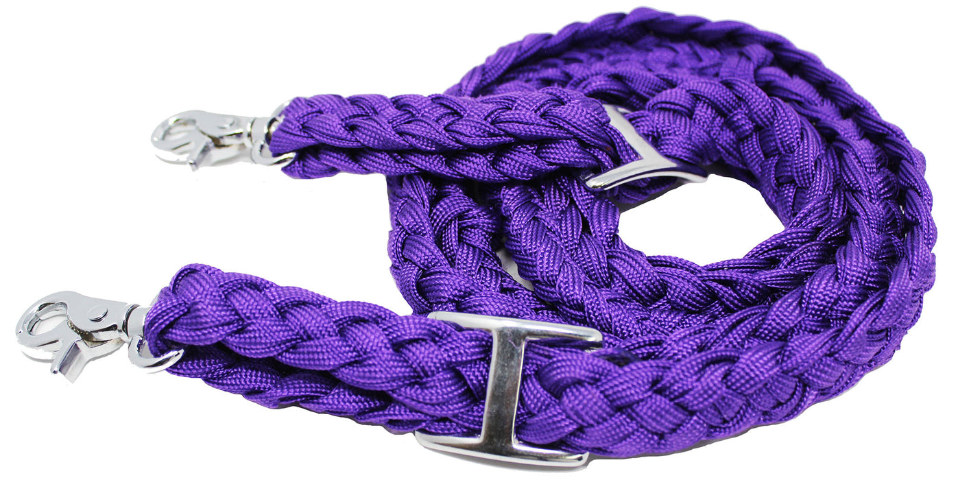 Roping Knotted Horse Tack Western Barrel Reins Nylon Braided Purple Snaps 60709